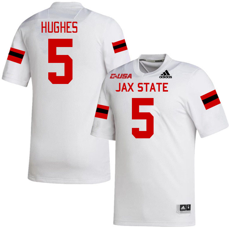 #5 Reginald Hughes Jacksonville State Gamecocks College Football Jerseys Stitched-White